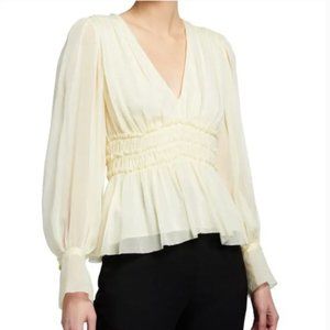 Rebecca Taylor 100% Silk Chiffon Butter Yellow Blouse Size 4